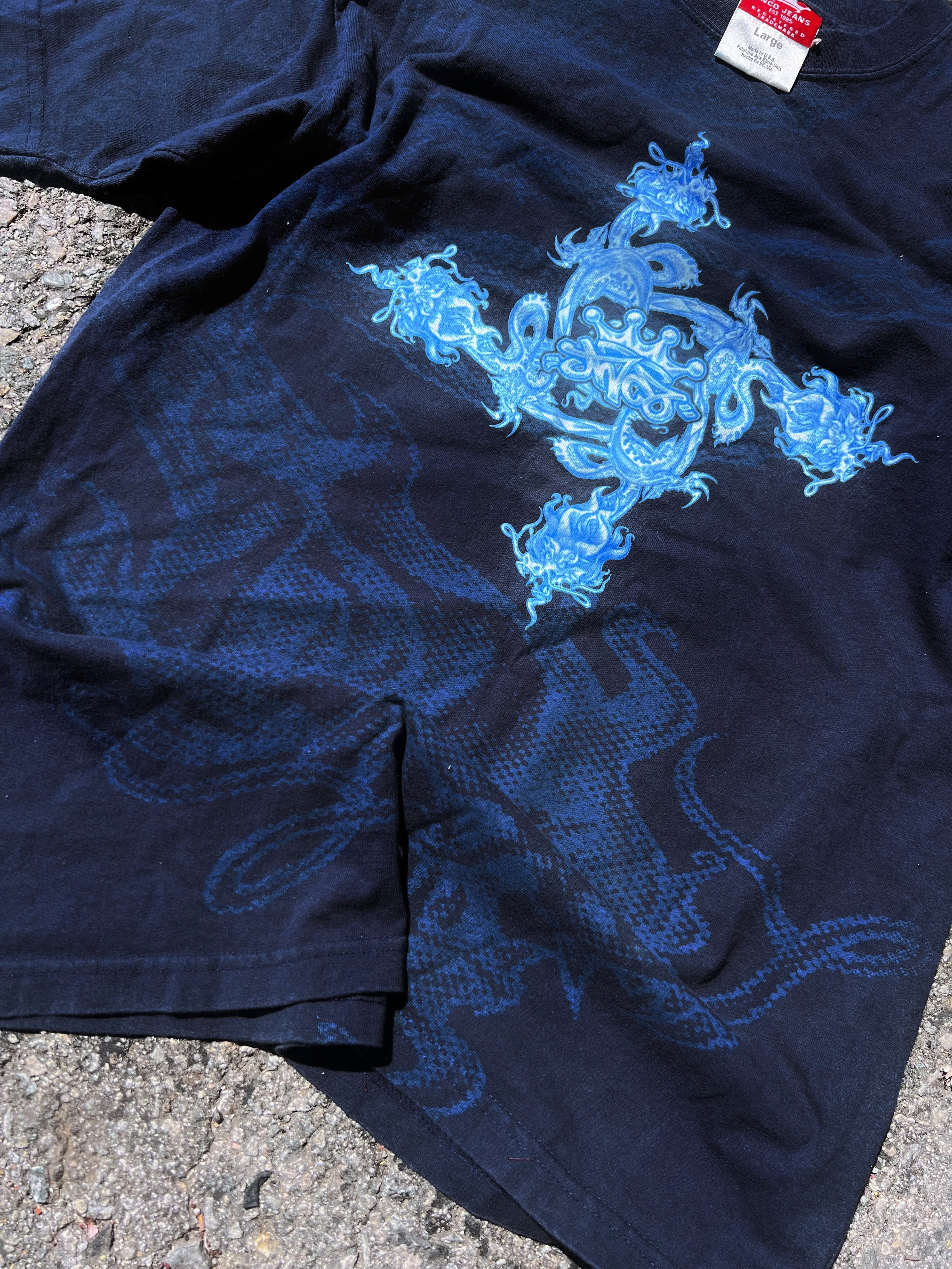 Vintage 90s JNCO Jeans T-Shirt Size L Flames Dragons Fire Double Sided RARE