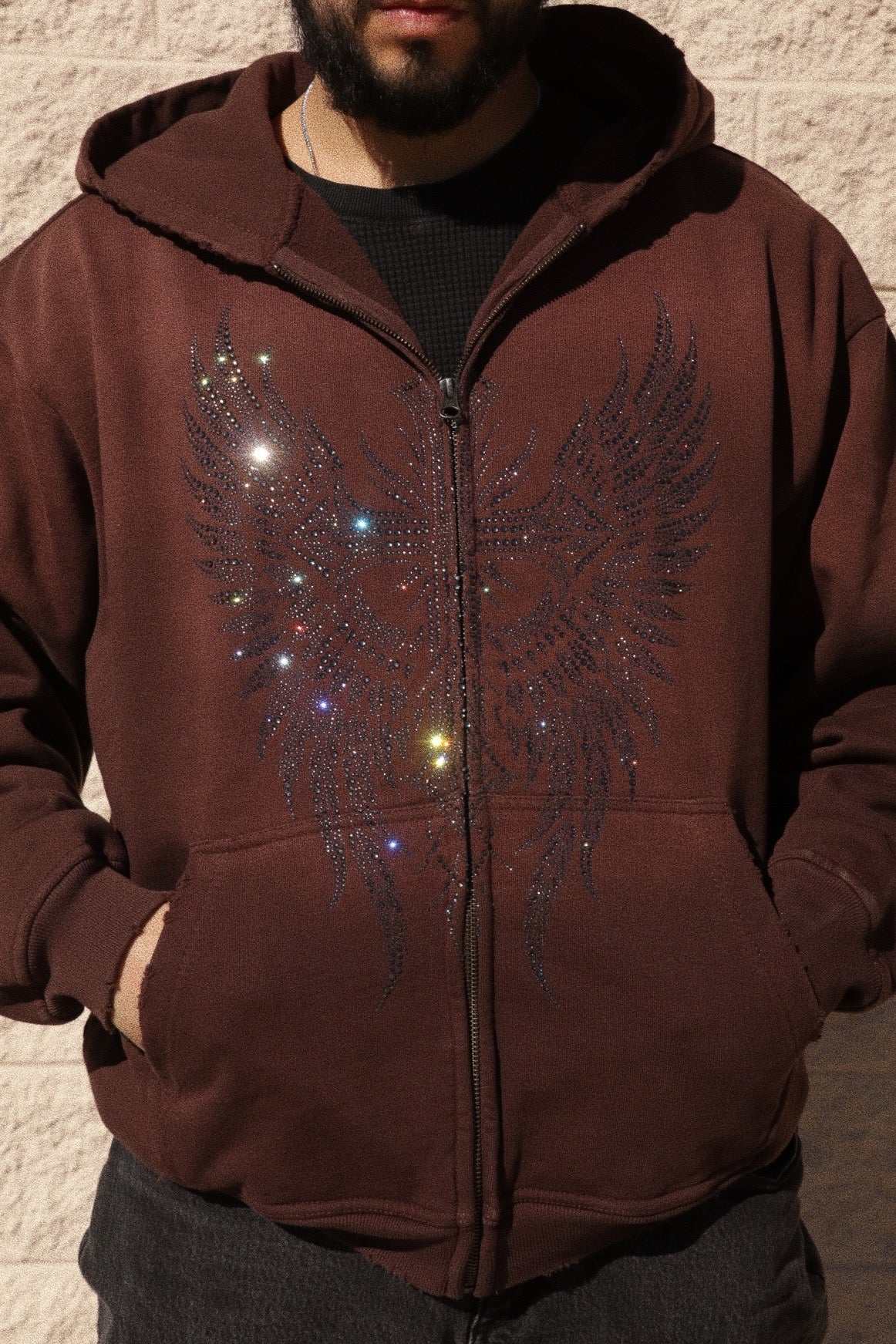 DIVINELY MADE.🪽✨ RHINESTONE HEAVYWEIGHT ZIP HOODIE
