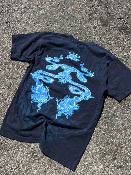 Vintage 90s JNCO Jeans T-Shirt Size L Flames Dragons Fire Double Sided RARE