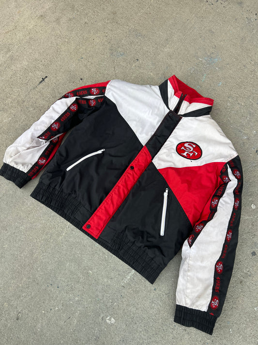Vintage 90s Pro Player San Francisco 49ers Colorblock Puffer Jacket Size L